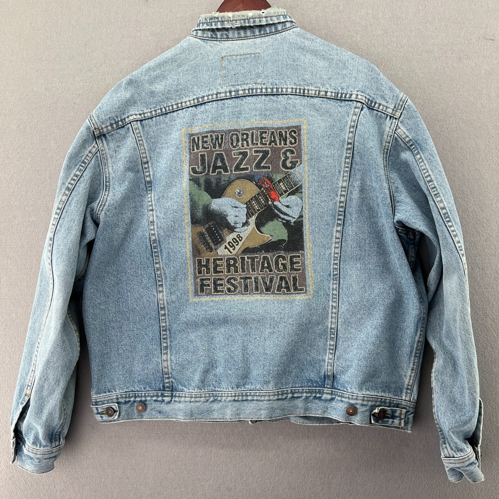 Vintage 1998 Lee Blue Jean Denim Jacket New Orleans Jazz & Heritage Festival XL